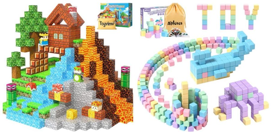 Building set of two magnetic blocks