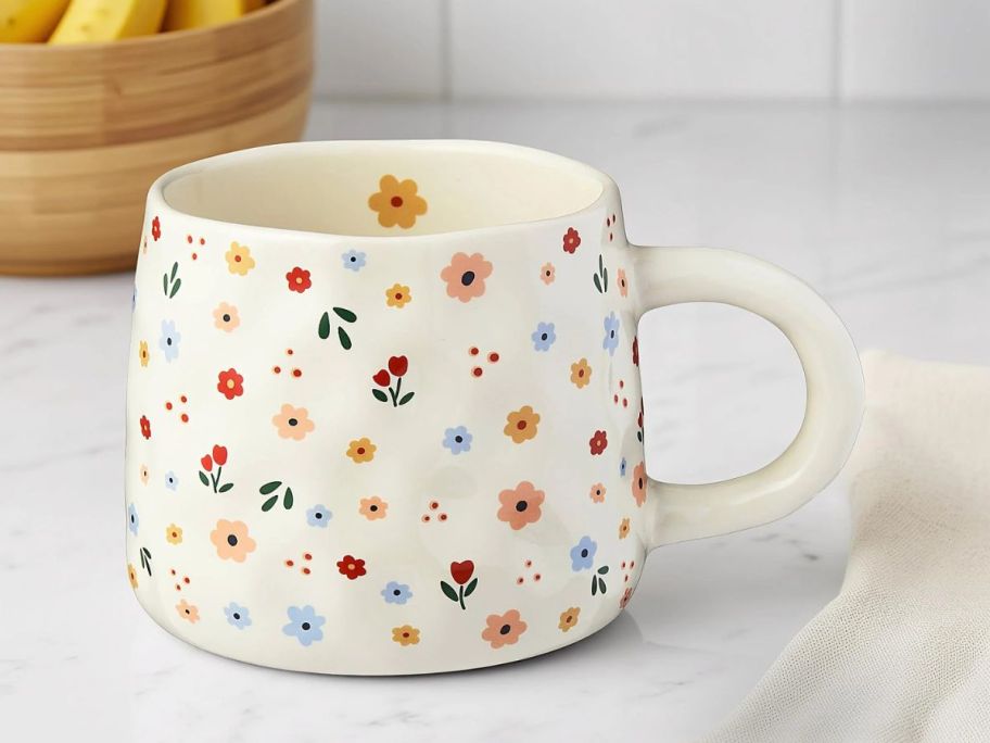Mainstays Stoneware Floral Mug on counter