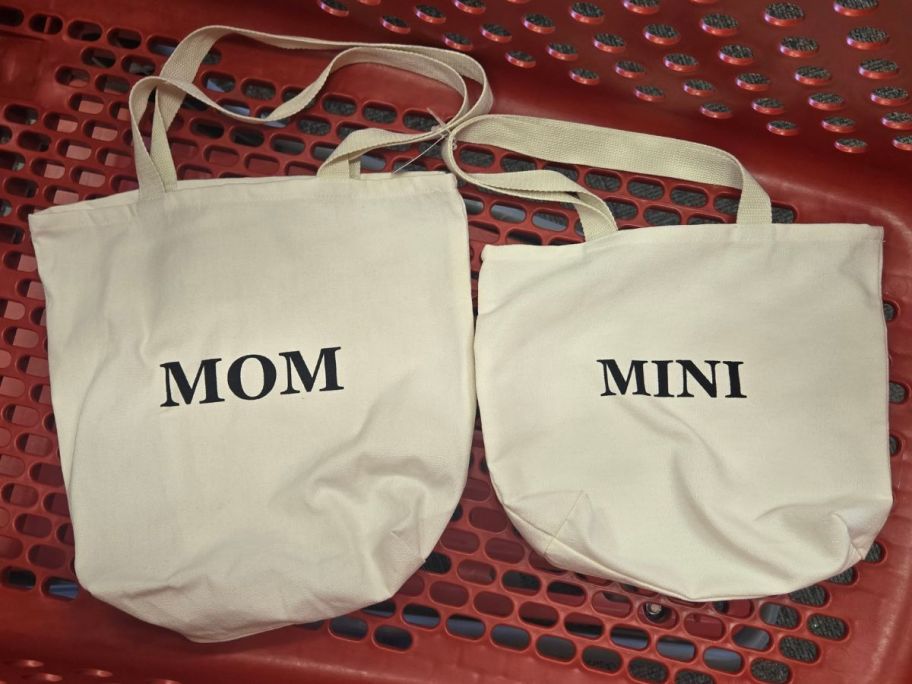 Mom & Me Canvas Totes in cart in store