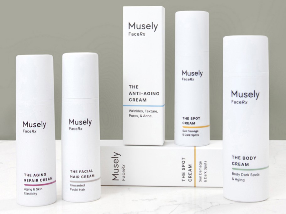 musely skincare products in a row