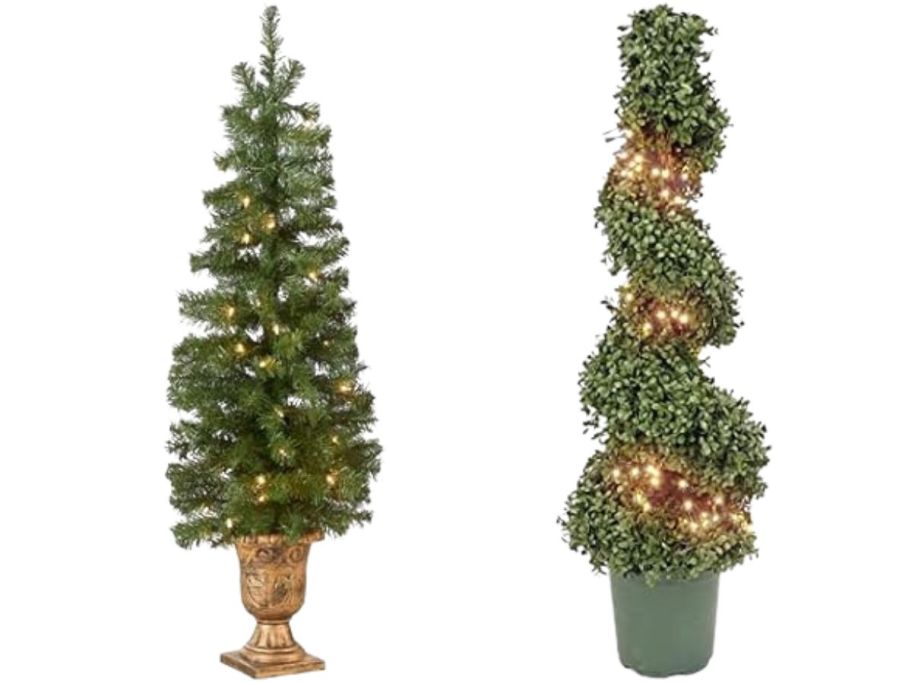 National Tree Company Pre-lit Artificial Tree and 44 Prelit Artificial Boxwood Spiral Tree