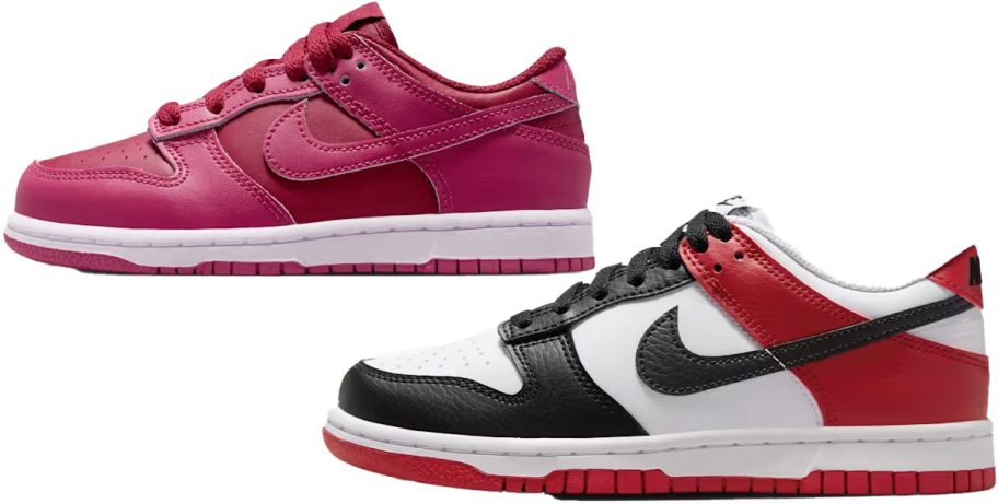 pink and red/black nike sneakers