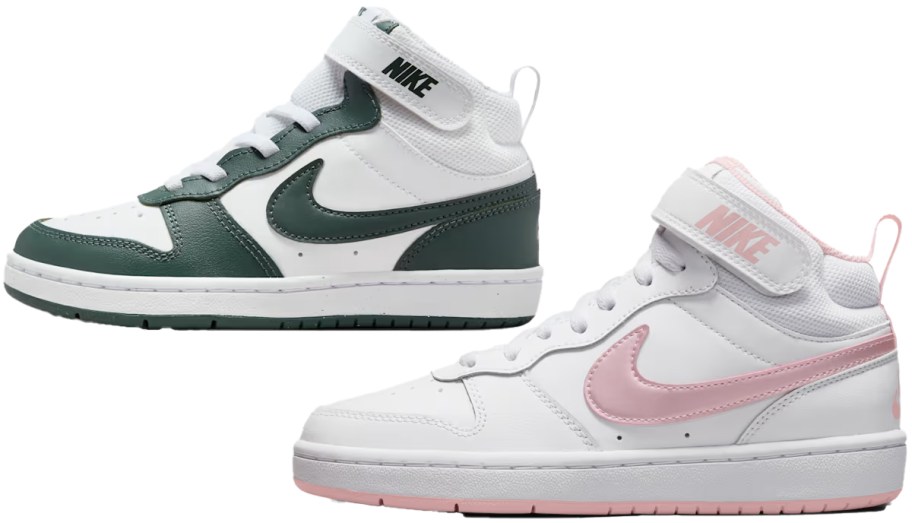 white/green and white/pink nike sneakers