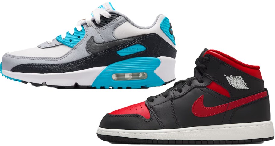 grey/blue and black/red nike sneakers