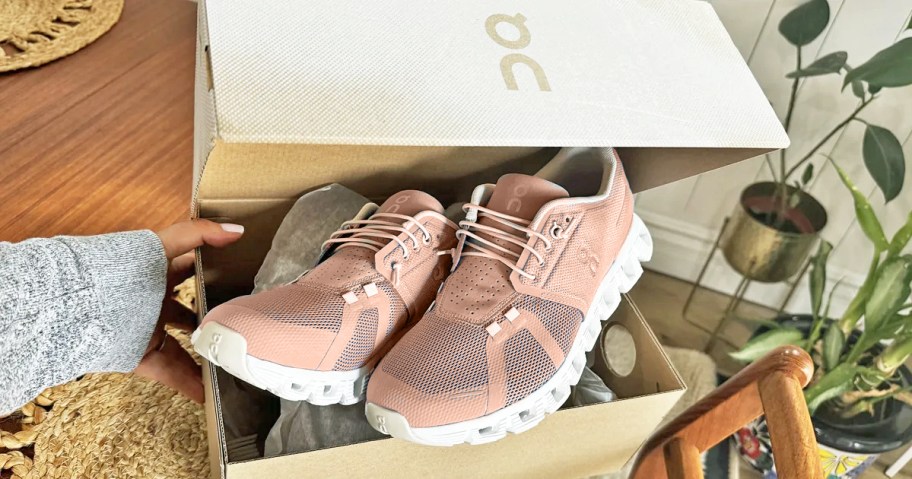 brown on cloud shoes in a box