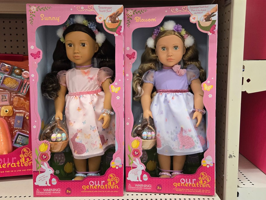 Our Generation Easter Limited Edition Dolls on a shelf at Target