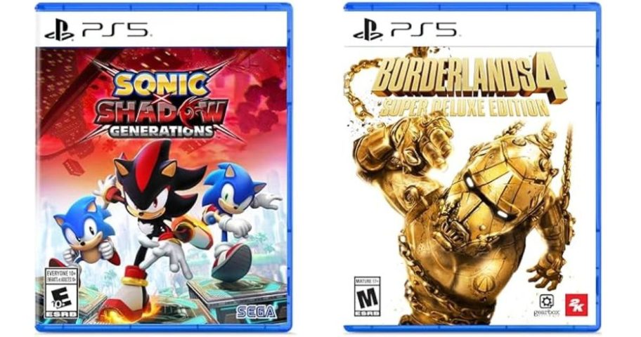 Stock images of Sonic and Borderlands video games for PS5