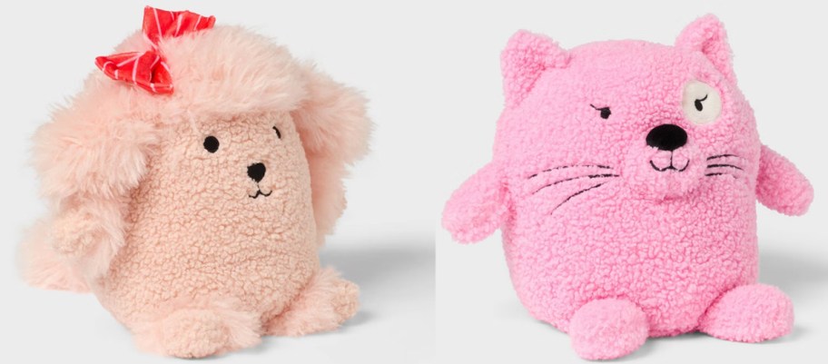 pink poodle and cat weighted plush pillows