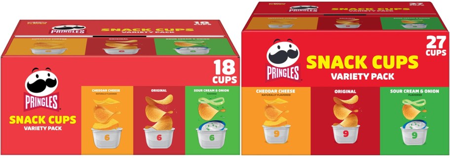 two variety pack boxes of Pringles Snack Cups