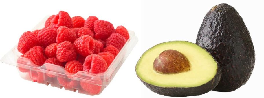 Raspberry and avocado stock images