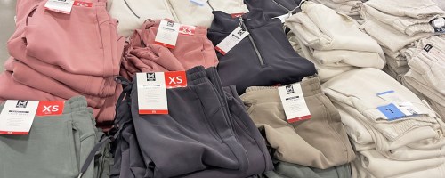 member's mark sweats on display table in store