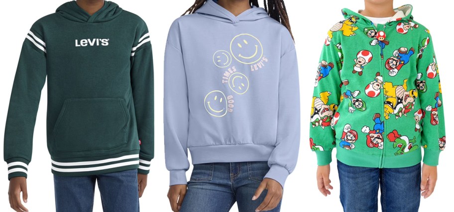 three kids modeling hoodies