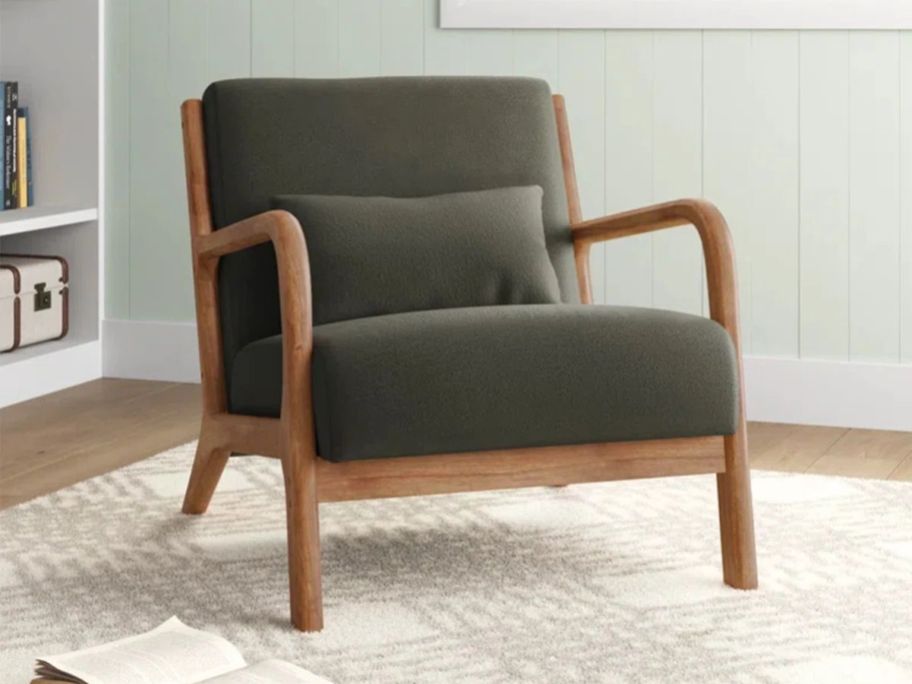 Sand & Stable Mid Century Solid Wood Accent Chair in living room