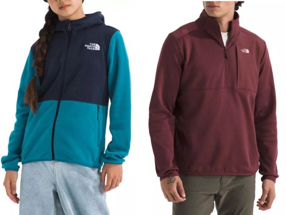A child and a man wearing the north face jackets