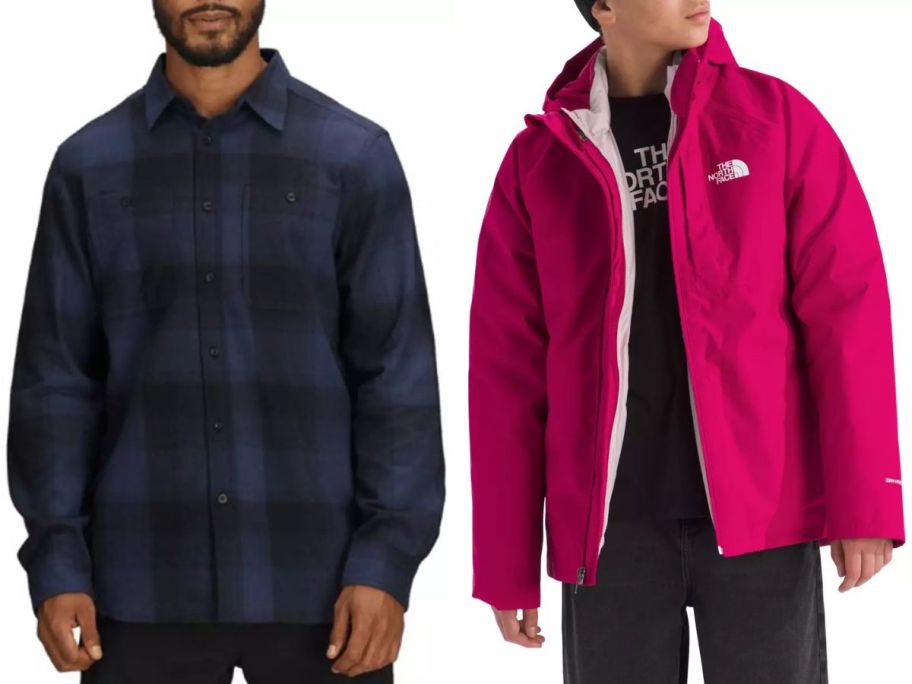 Stock images of a man and a boy wearing the north face clothing and jacket