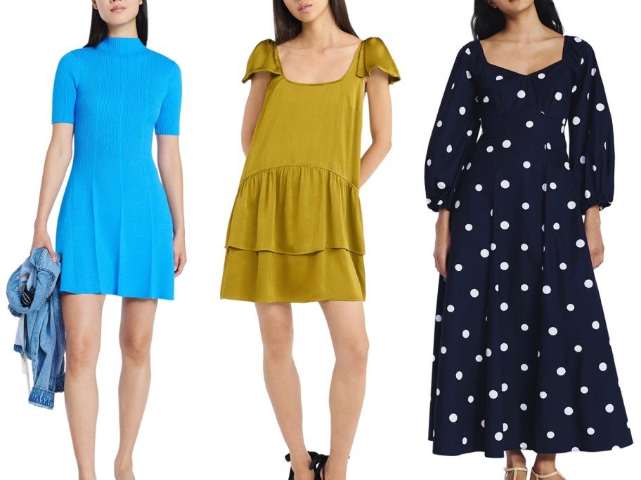 Scoop Women's Mini Sweater Dress, Scoop Women's Satin Bow Mini Dress, Free Assembly Women's Polka Dot Maxi Dress w: Puff Sleeves