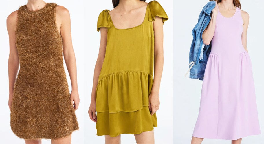 three women modeling dresses