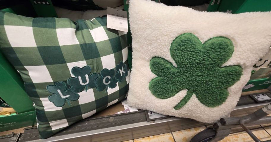 two different styles of St patties throw pillows
