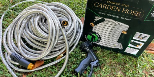 Stainless Steel 50′ Garden Hose w/ Nozzle Just $23 on Amazon (Reg. $48)