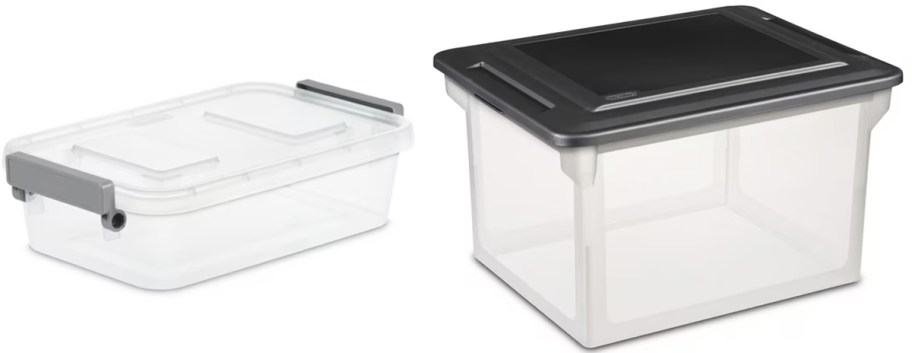 two clear storage boxes with lids