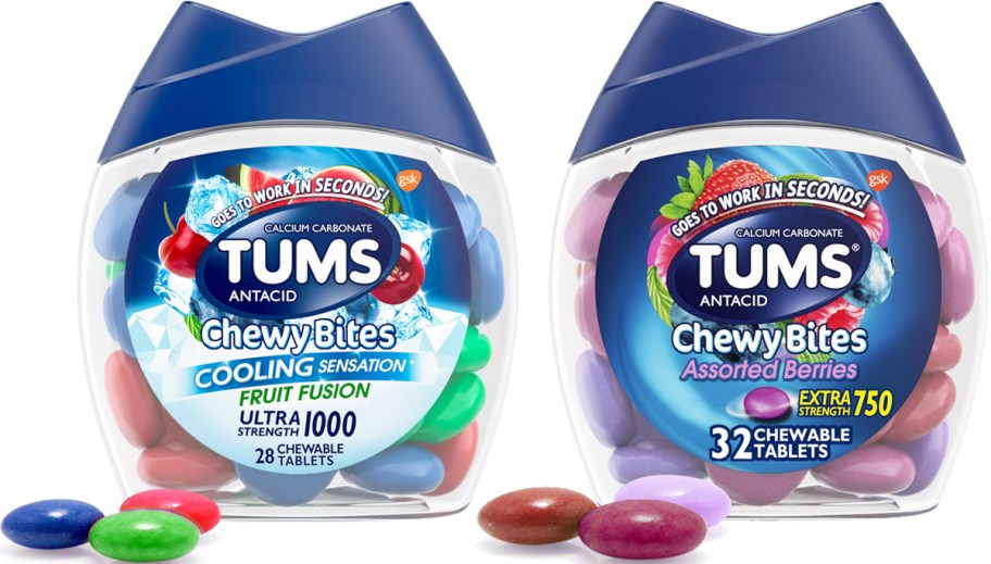 two bottles of TUMS Chewy Bites