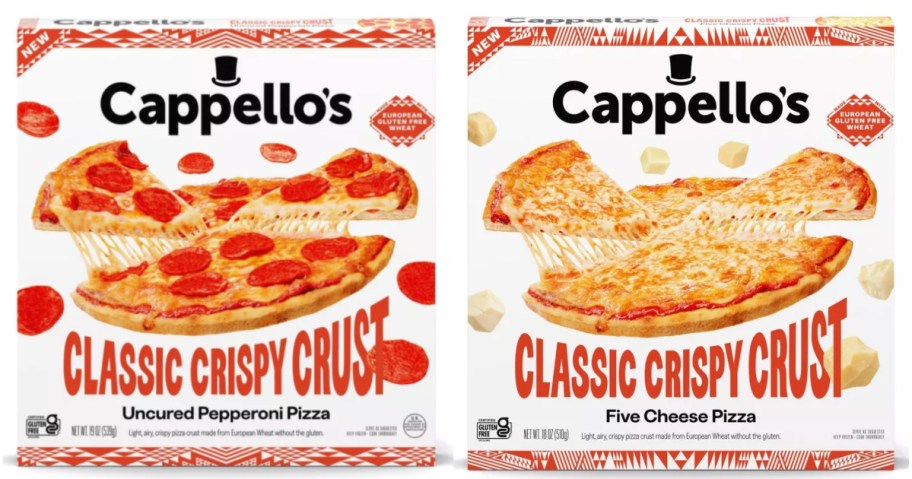 two boxes of frozen pizza