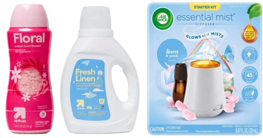 laundry beads, fabric softener and air mist diffuser