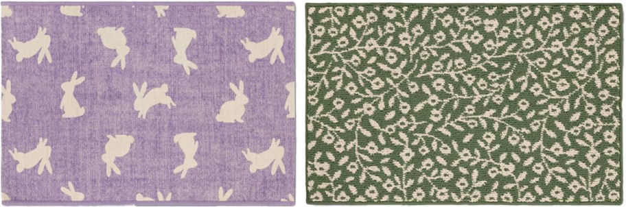 purple bunny and green botanical print rugs