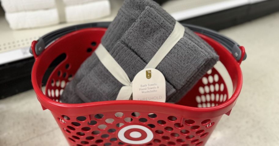 A Target basket with Threshold Towels in it