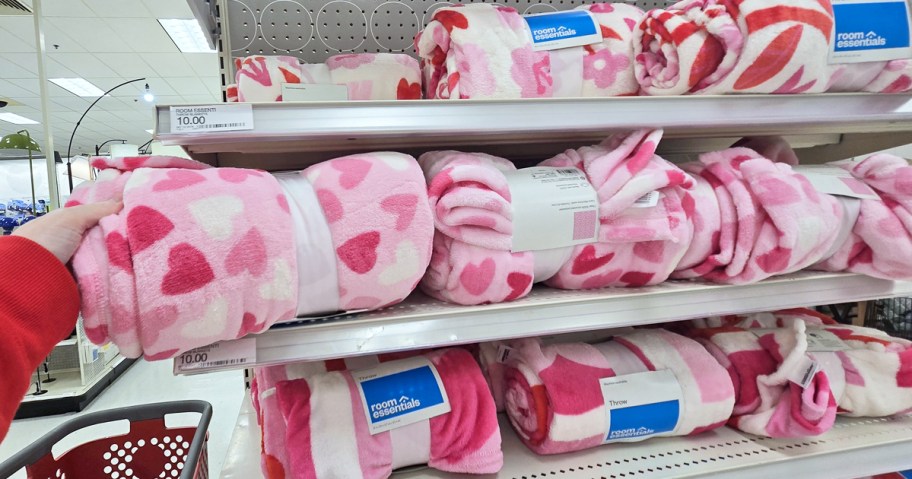 valentines day throw blankets on store shelf