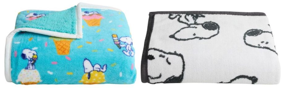 two The Big One Peanuts Snoopy Cozy Sherpa Throw Blankets