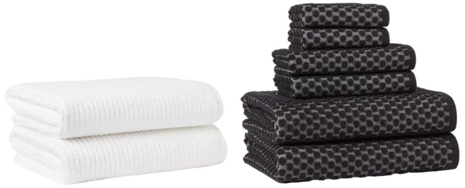 Threshold Quick Dry Ribbed Bath Towel 2-Pack and Performance Plus Textured Dot Bath Towel Set
