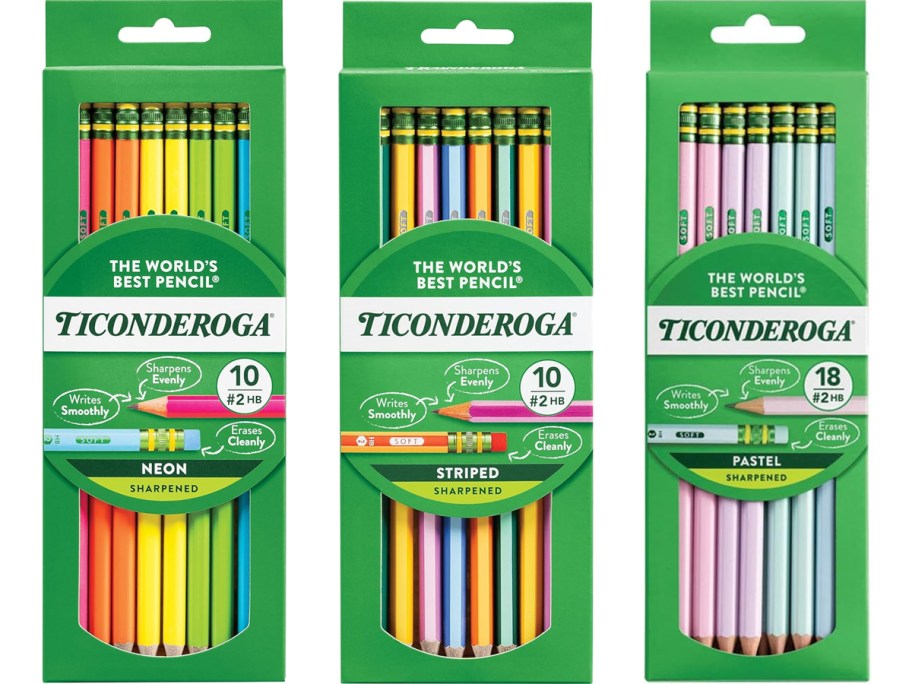 3 packs of colorful Ticonderoga Pencils
