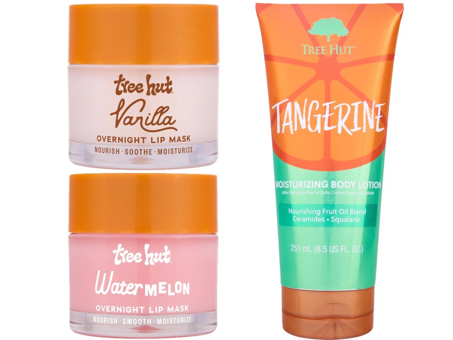 tree hut lip scrubs and body lotion