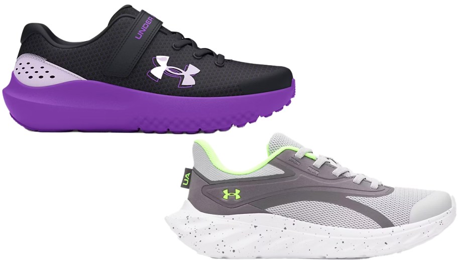 purple and grey under armour running shoes