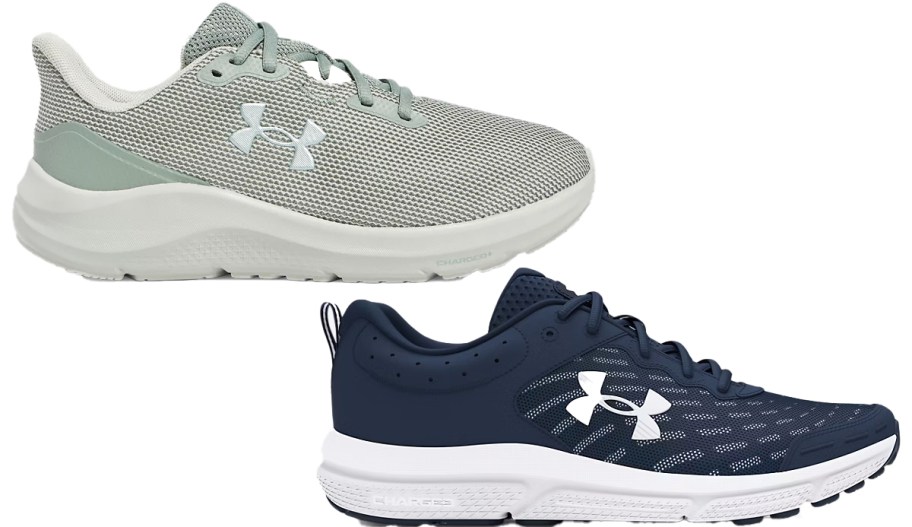 light green and blue under armour running shoes