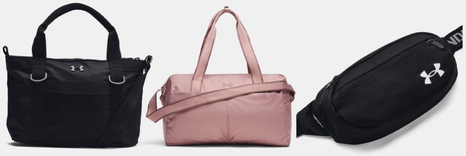 UA Studio Mini Crossbody Tote, UA Studio Lite Duffle, and UA Flex Waist Bag