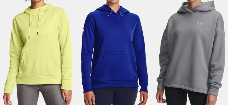 women in green, blue, and grey hoodies