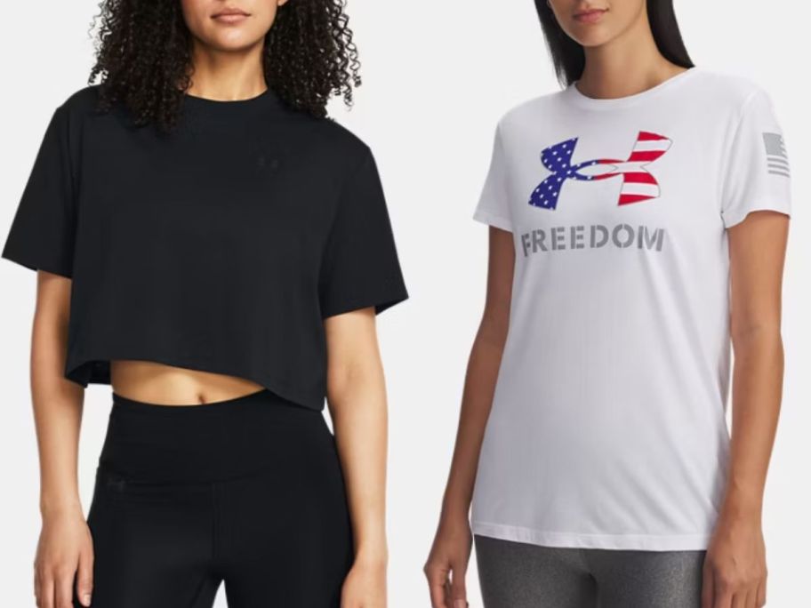 Stock images of two women wearing Under Armour Shirts
