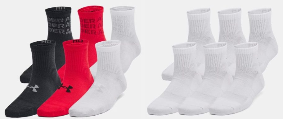 under armour sock packs in red black and white sets