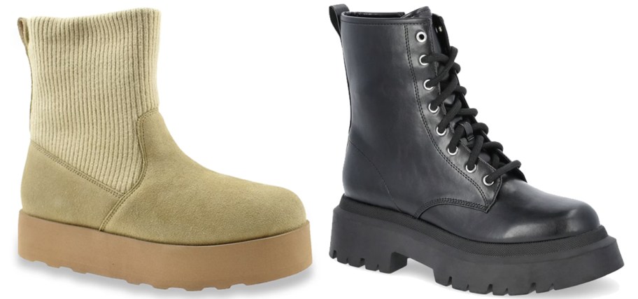 tan and black pairs of boots