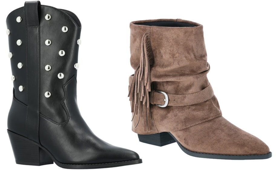 black studded and brown fringe boots