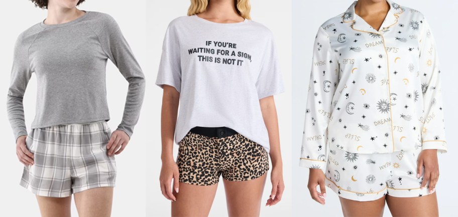 3 women modeling pajama sets