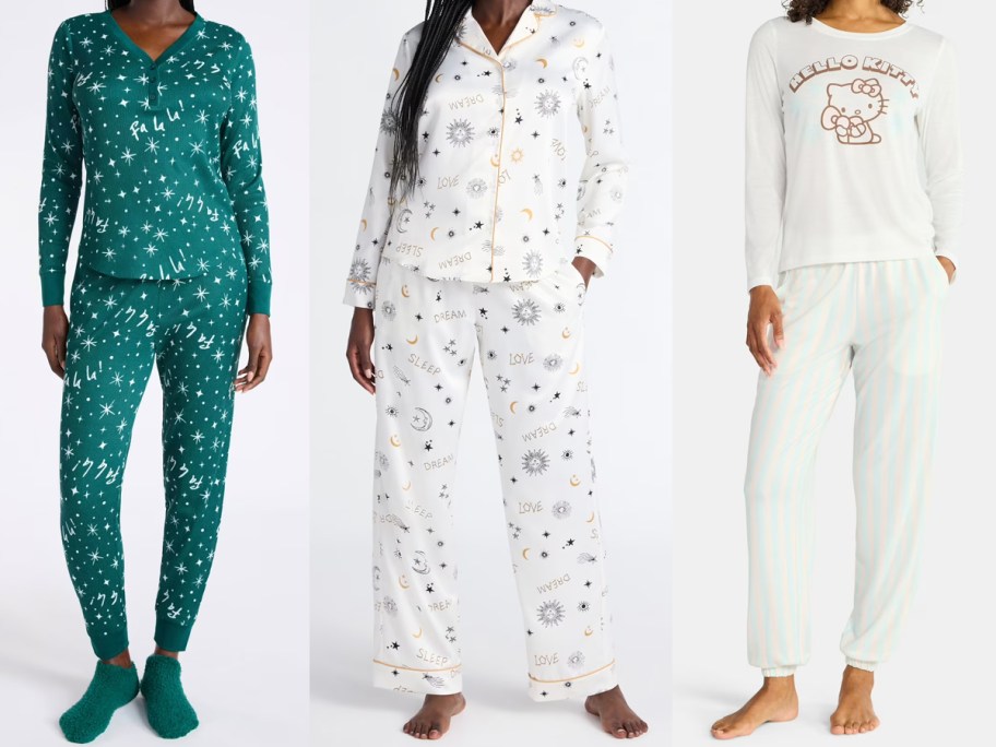 3 women modeling pajama sets
