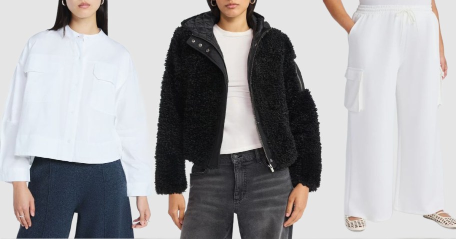 Stock images of 3 women wearing Scoop clothing