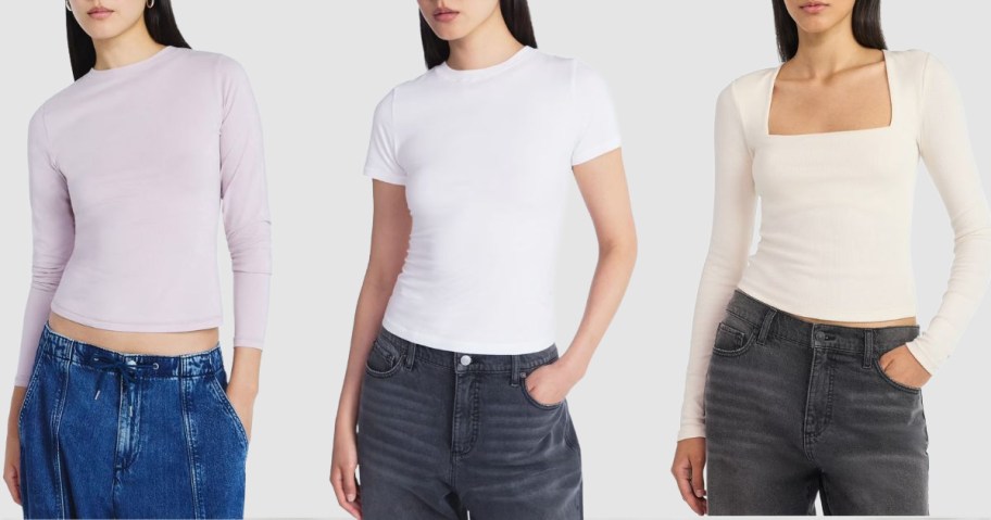 Stock images of 3 women wearing Scoop tees