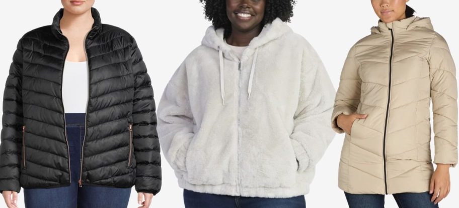 stock image of three different women in walmart coats