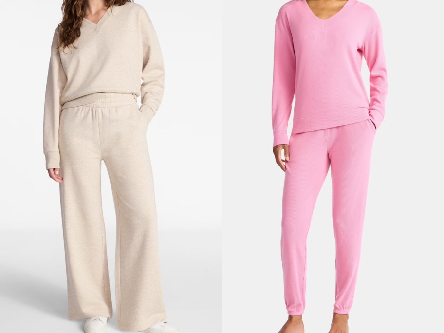 time and tru and lissome women's lounge sets in cream and pink