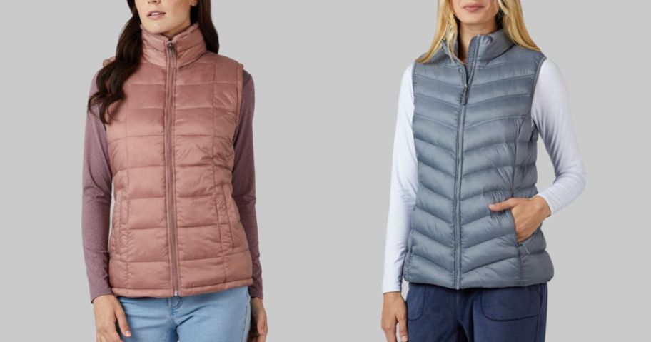women wearing pink and gray vests
