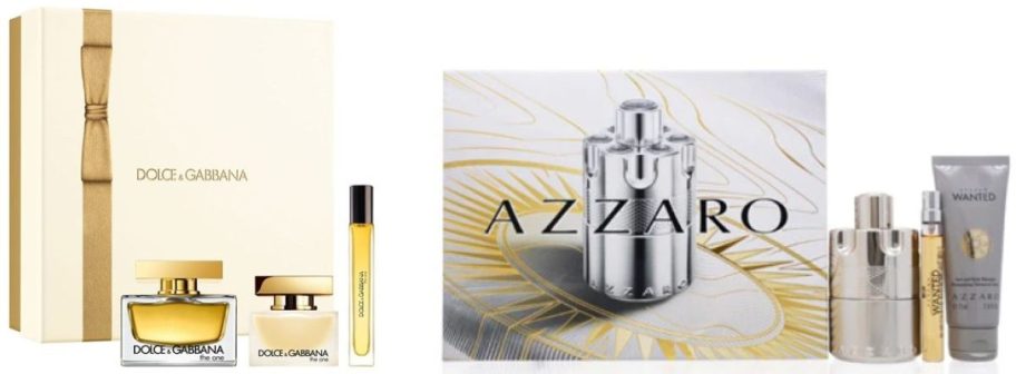 Stock images of Azarro and Dolce & Gabbana Fragrance gift sets
